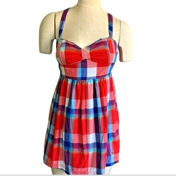 Hollister Multicolor Plaid Sleeveless Spaghetti Strap Blouse Sz S #232F - Picture 1 of 7